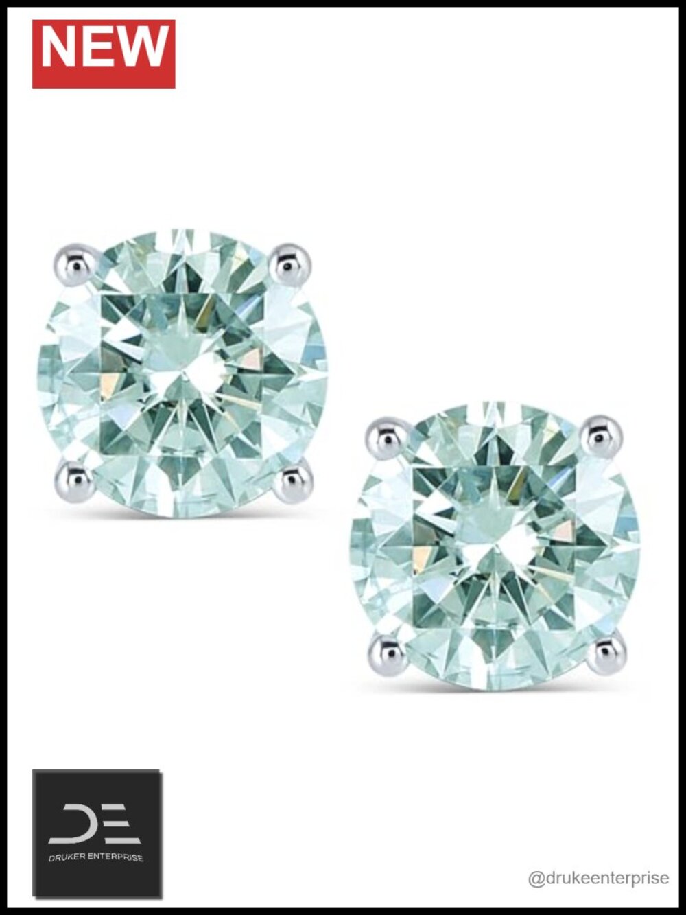 10K White Gold Plated Sterling Silver 2CTW Moissanite Stud Earrings Push Back